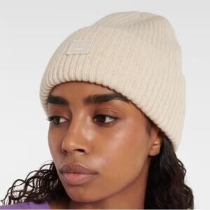 Acne Studios Wool Beanie Smile Face Logo Ribbed Knit Hat
